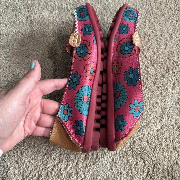 Venus Pink Printed Floral Leather Slip On Loafers Women's Size 41 / US Size 10 - Picture 7 of 10
